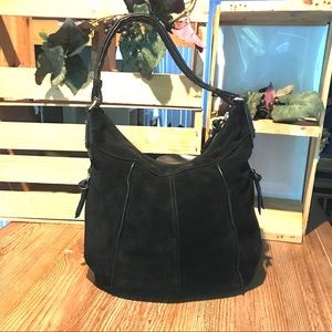 Tignanello black suede leather boho shoulder bag